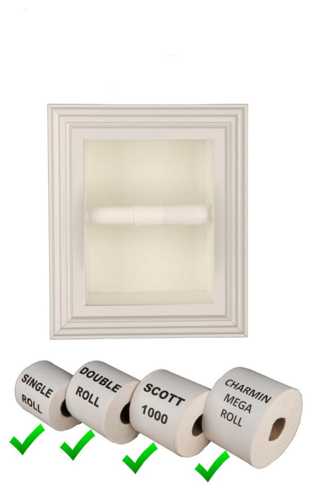 Tampa Recessed Solid Wood Toilet Paper Holder 7 x 8.5, White Enamel