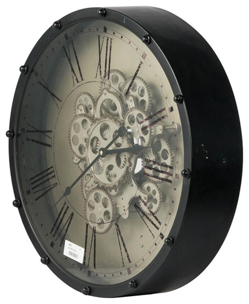 Black and Ivory Vintage Gear Industrial Wall Clock