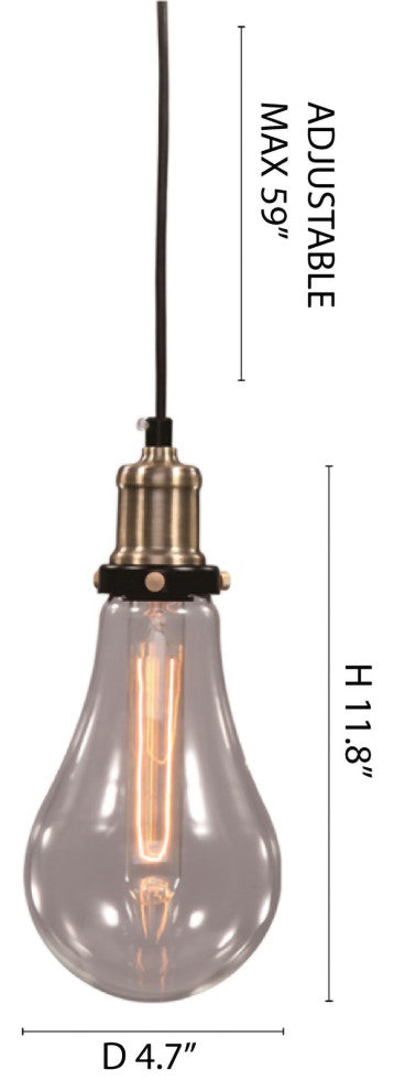 Single Pendant Light, Brass Hardware, Black Cord