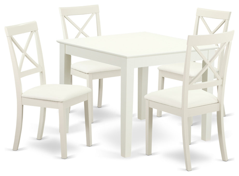 5-Piece Dinette Table Set Table, 4 Faux Leather Seat Dining Chairs, White