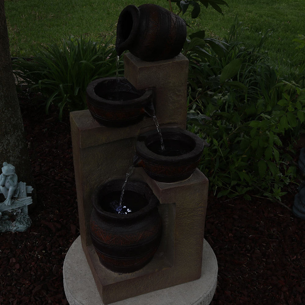 Sunnydaze Cascading Terra Bowls Solar-on-Demand Water Fountain With LED Light