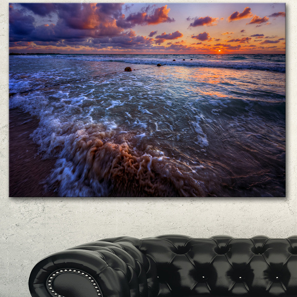 Cloudy Sky and Stormy Waves, Seashore Canvas Art Print, 60"x28"