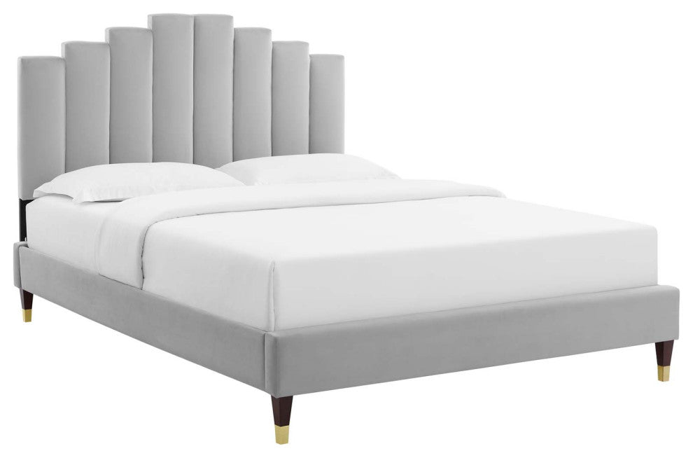 Elise Queen Performance Velvet Platform Bed MOD-6691-LGR