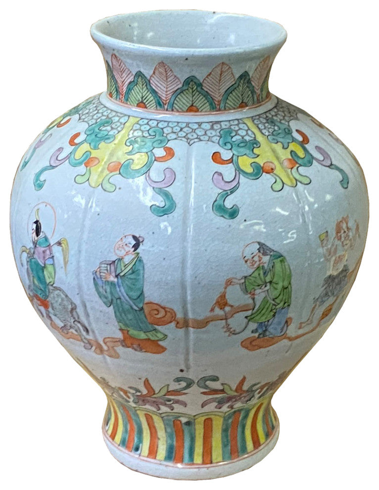 Chinese Oriental Eight Immortals Off White Beige Color Ceramic Vase Hws2000