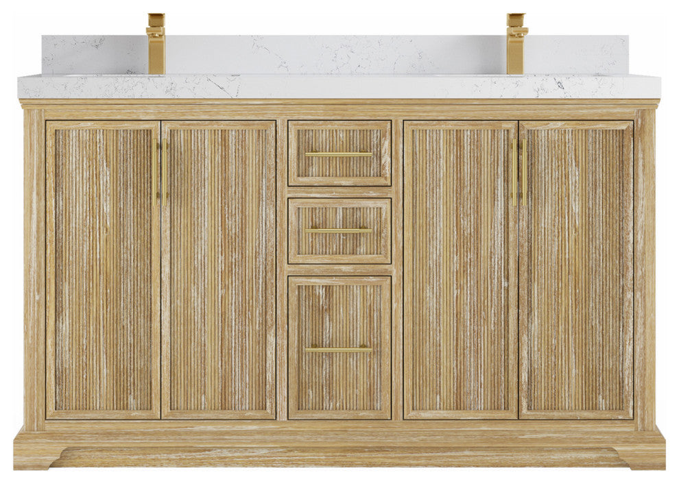 Alys Teak 60 Double Sink Bathroom Vanity Whitewashed 2" Empira Quartz