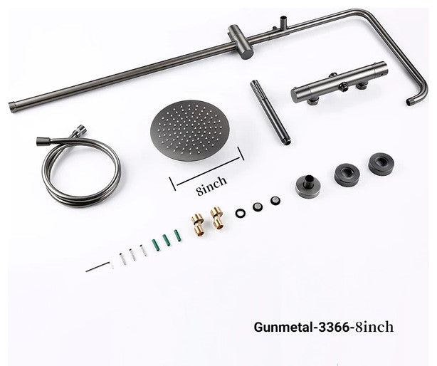 Wasser™ Shower Faucet With Handheld Shower Head, Gunmetal Grey, 8" Showerhead