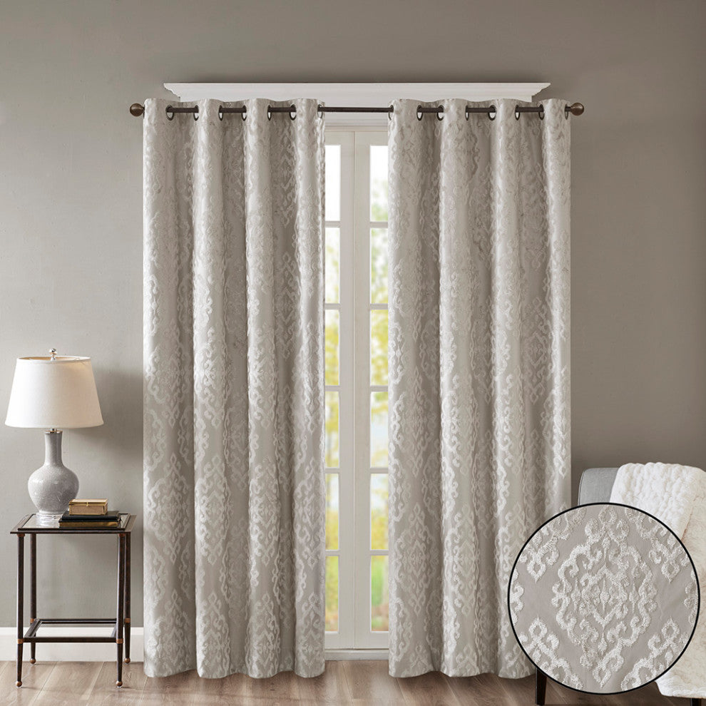 SunSmart Mirage Knitted Jacquard Damask Total Blackout Grommet Top Curtain Panel