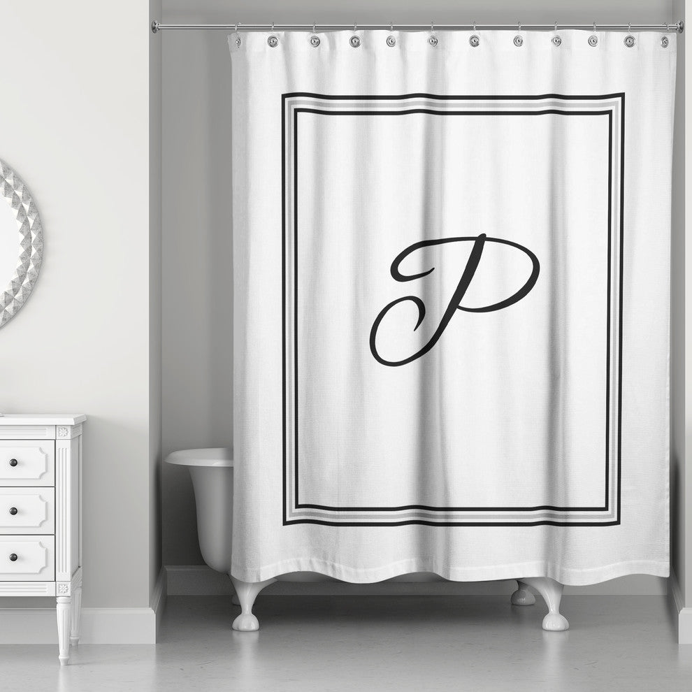 Classic White Monogrammed Shower Curtain, P