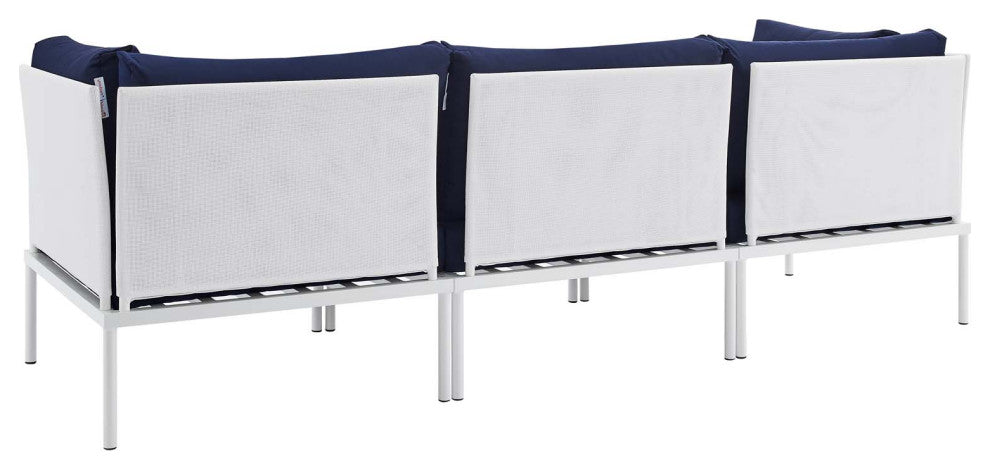 Lounge Sofa, Sunbrella, Aluminum, Metal, White Blue Navy, Modern, Outdoor Patio