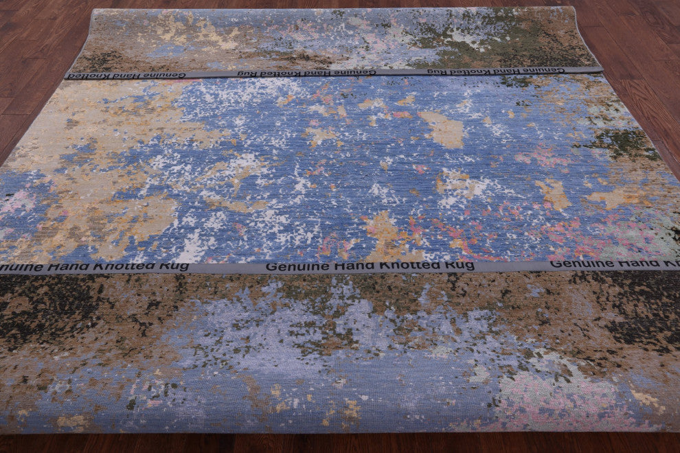 8' 11" X 12' 1" Wool and Silk Abstract Hand-Knotted Rug Q7194