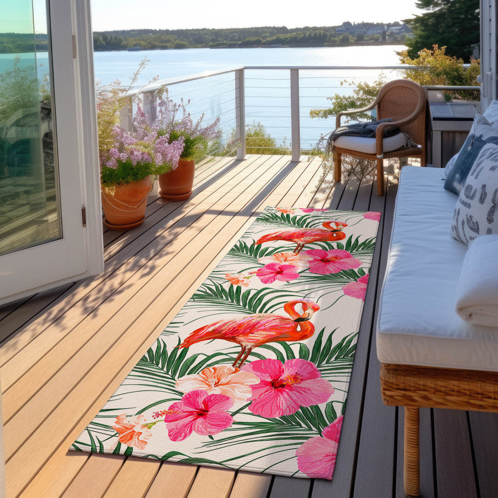 Indoor/Outdoor Tropics TC12 Ivory Machine Washable 2'3" x 7'6" Runner Rug
