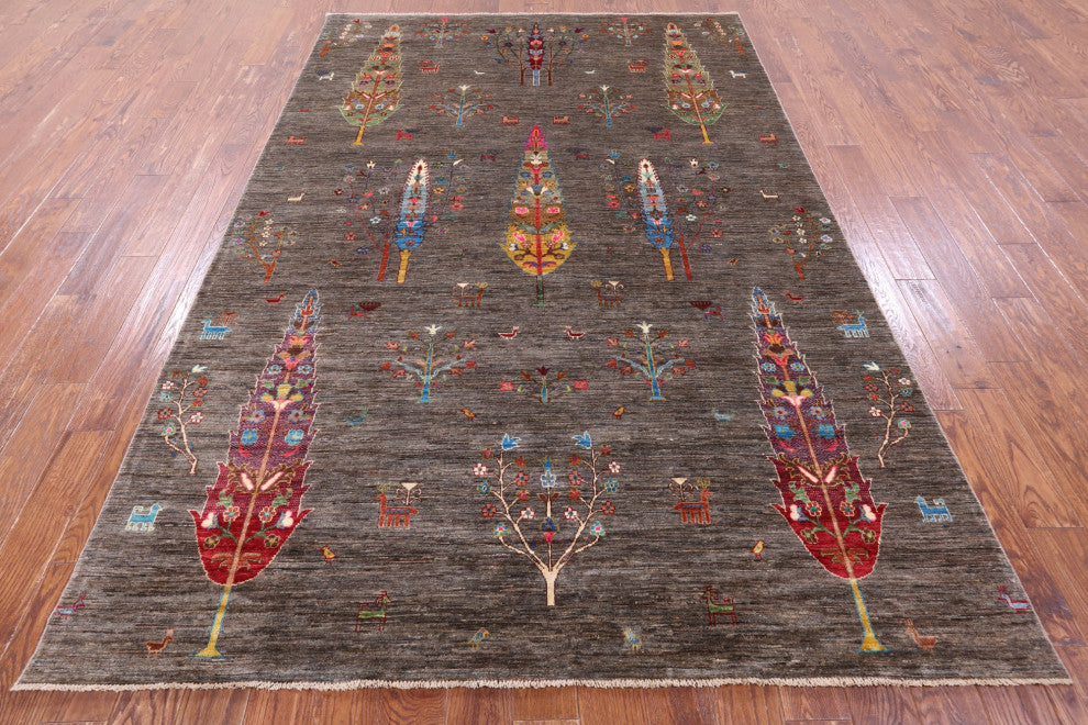 6' 8" X 10' 0" Tribal Persian Gabbeh Hand-Knotted Wool Rug - Q12385