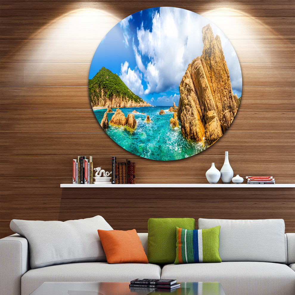Costa Paradiso Close View, Seashore Photo Disc Metal Artwork, 38"