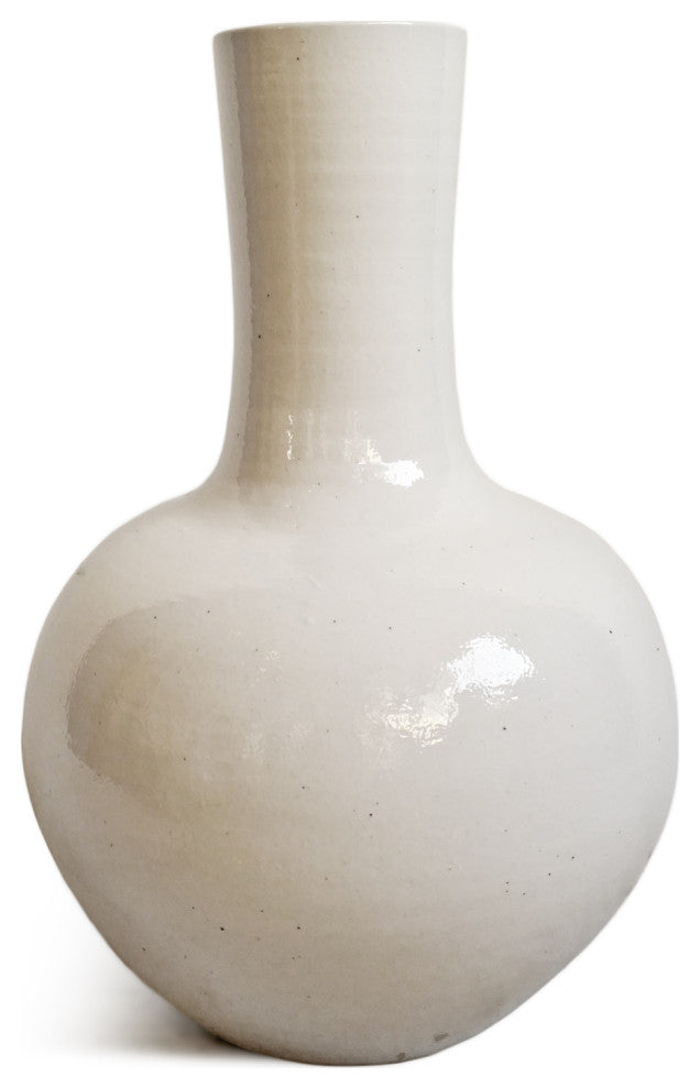 White Long Neck Ceramic Vase