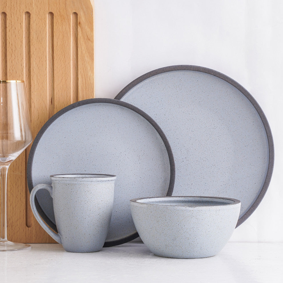 Stone Lain Tina Stoneware 32 Piece Dinnerware Set, Blue and Grey