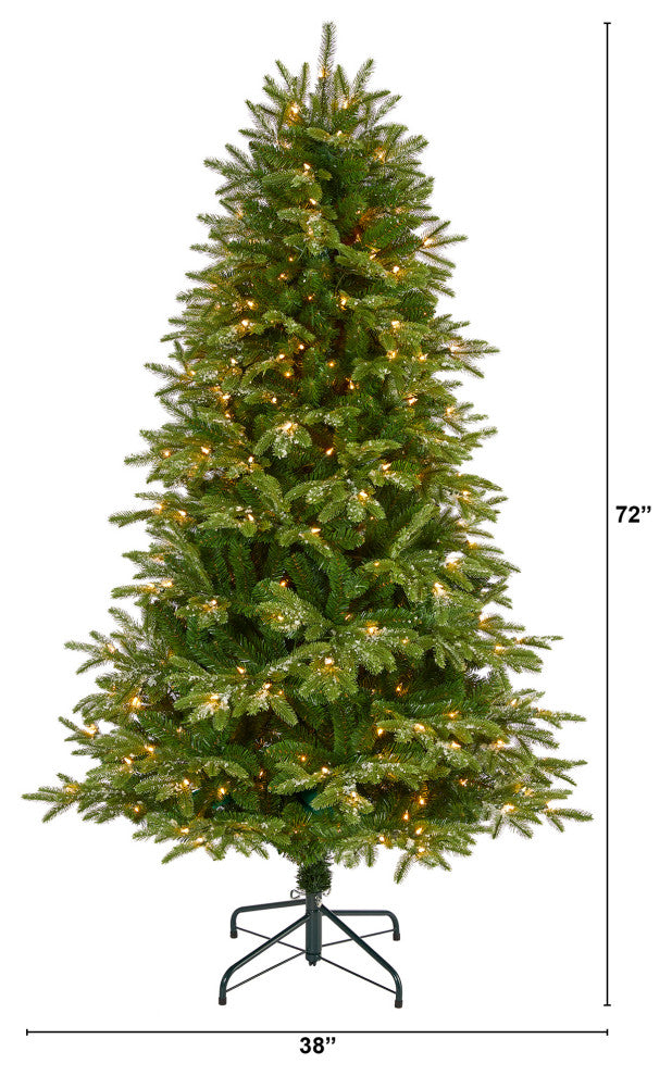 6' Snowed Grand Teton Faux Xmas Tree W/ 300 Clear Lights & 730 Bendable Branches