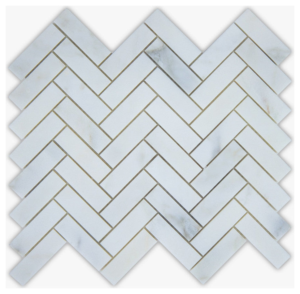 Calacatta Polished 1x3 Herringbone Marble Mosaic