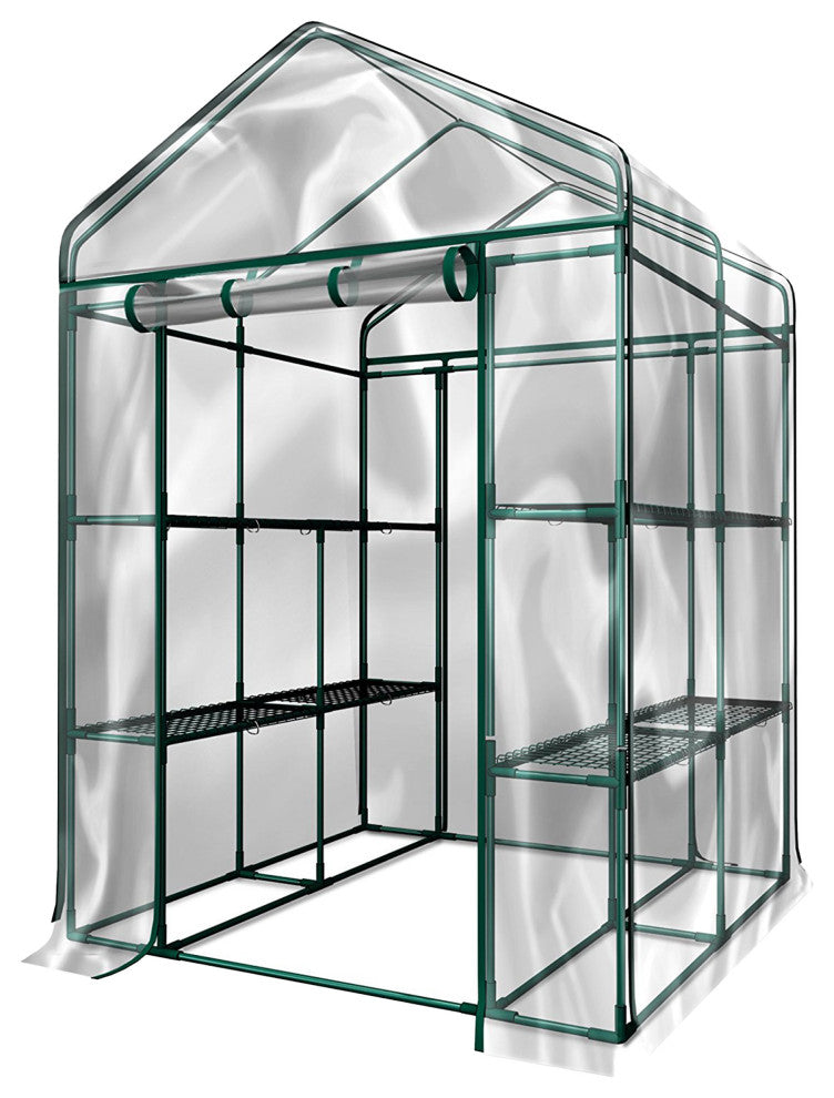 Walk-In Greenhouse Portable Green House With 8 Shelves and PVC Cover