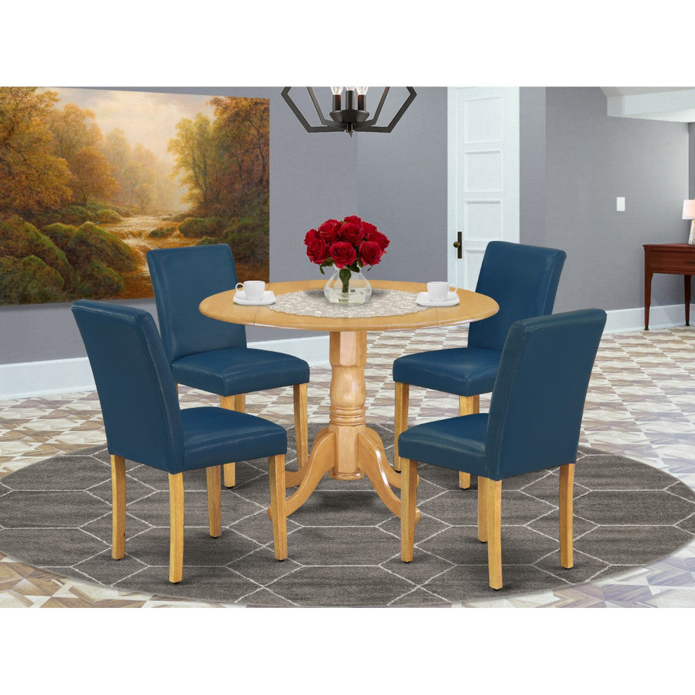 5Pc 42" Kitchen Table, Two 9"Drop Leaves, Four Chair, Pu Leather Color Oasis