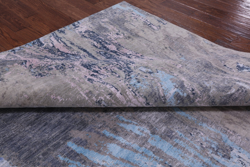 6' 0" X 9' 1" Abstract Handmade Wool and Silk Rug Q8719