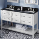 Adler Transitional 60" White Double Sink Vanity, Black Granite Vanity Top