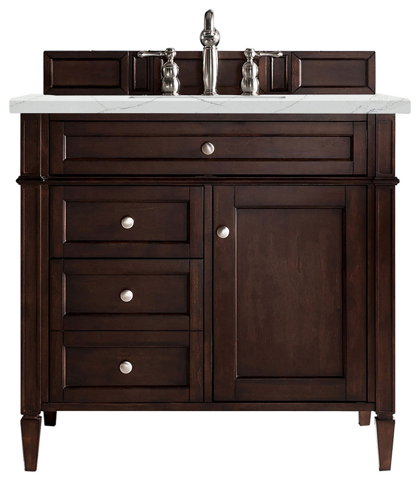 James Martin 650-V36-BNM-3ENC 36" Burnished Mahogany Single Vanity + Quartz Top