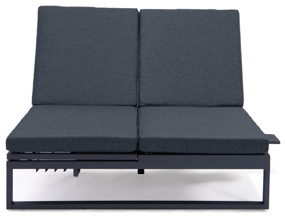 LeisureMod Chelsea Convertible 2-in-1 Sofa and Double Chaise Lounge, Black