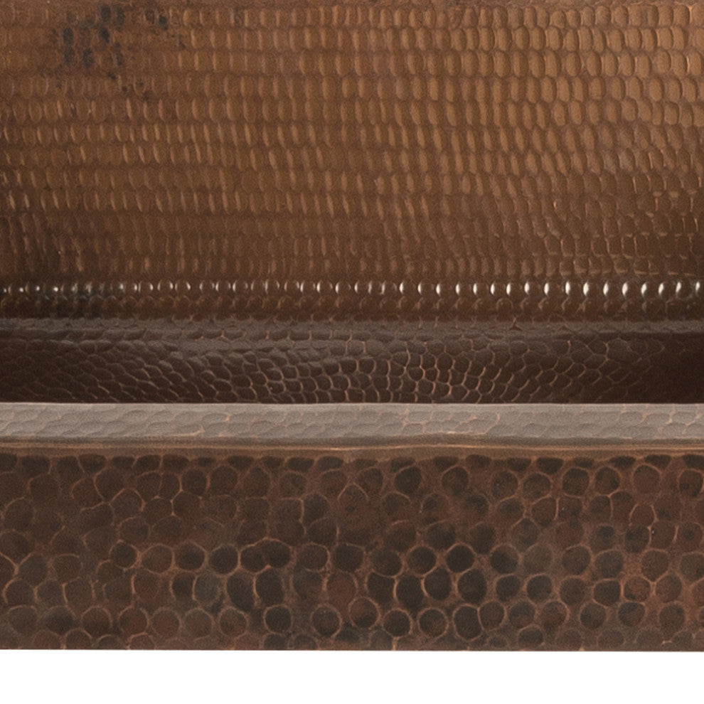 Premier Copper VREC17SKDB 17 Inch Rectangle Skirted Vessel Hammered Copper Sink
