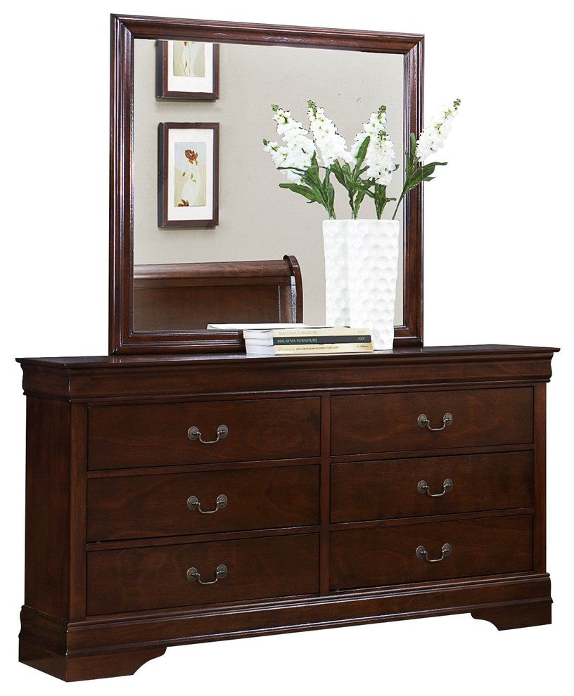 5-Piece Modern Queen Bed, Dresser, Mirror, 2 Nightstand, Burnish Cherry