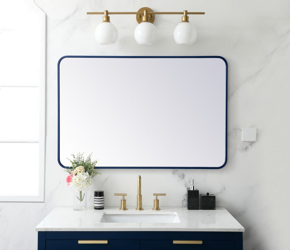 Elegant Decor MR802842BL Soft Corner Metal Rectangular Mirror, 28"x42", Blue
