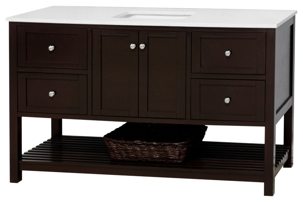 Lakeshore 60" Single Bathroom Vanity, Chocolate, Engineered White