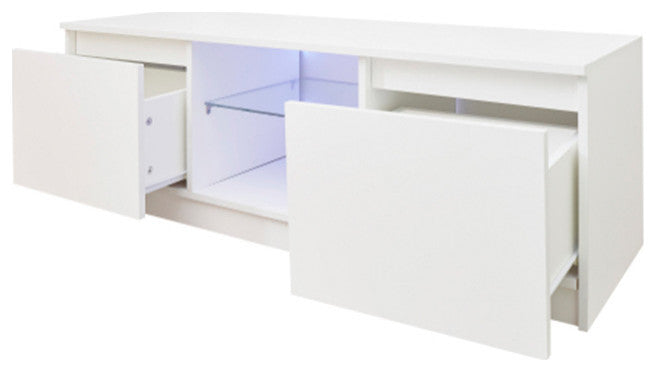 Modern White TV Stand with LED Lights Two drawers TV Cabinet