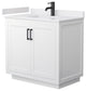 36" Single Bath Vanity, White, White Cult. Marble Countertop, Sink, Black Trim