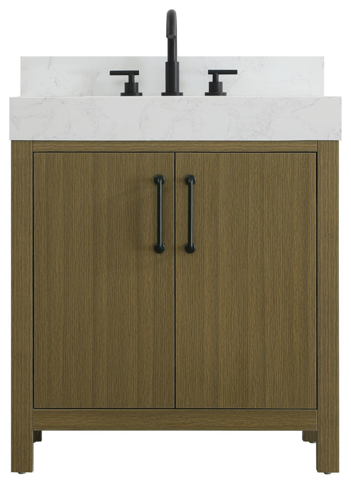 Home Living 30" Single Bathroom Vanity, Chestnut Brown With Backsplash