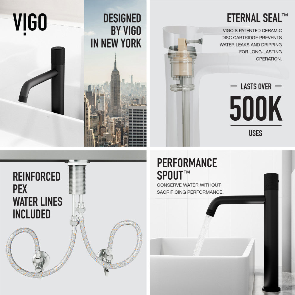 VIGO Apollo 12" H Single Handle Single Hole Bathroom Vessel Faucet, Matte Black