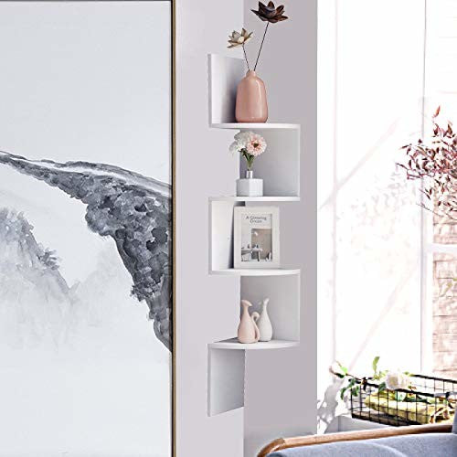Zig Zag 4-Tier Corner Wall Shelf, White