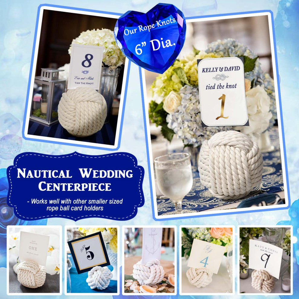 6" Dia. Cream Monkey Fist Rope Knot Door Stopper, Nautical Wedge, Bookend- Ivory