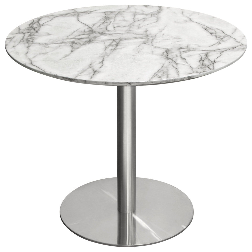 Stella 36" Round Dining Table With Metal Base, Silver