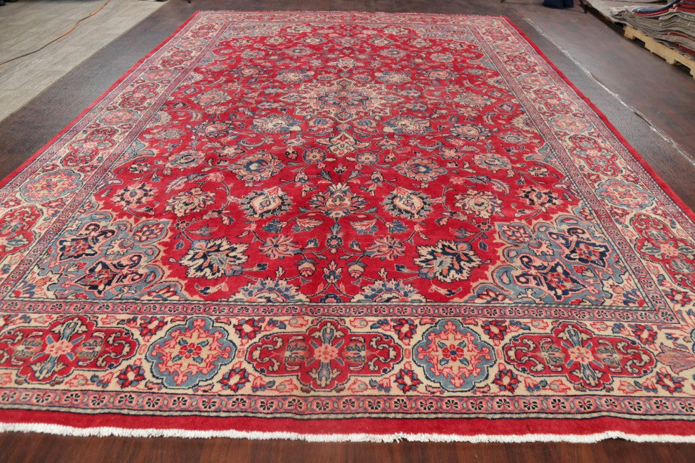 Consigned, Vintage Handmade Oriental Traditional Persian Area Rug, Red, 10x15