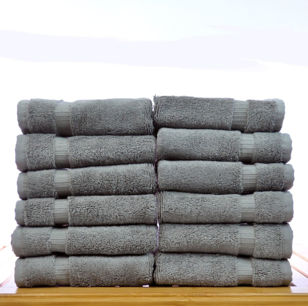Dobby Border Luxury Hotel and Spa Wash Cloth, Set of 12, Gray