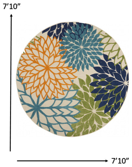 8 Round Orange Floral Outdoor Area Rug