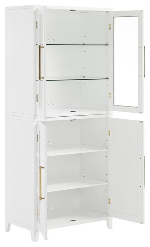 Crosley Furniture Roarke 2-Piece Glass Door Wood Pantry Storage Cabinet in White