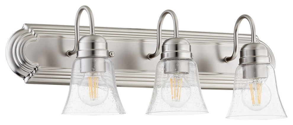 Quorum 5094-3-265 Three Light Vanity, Satin Nickel With Clear/Seeded Finish