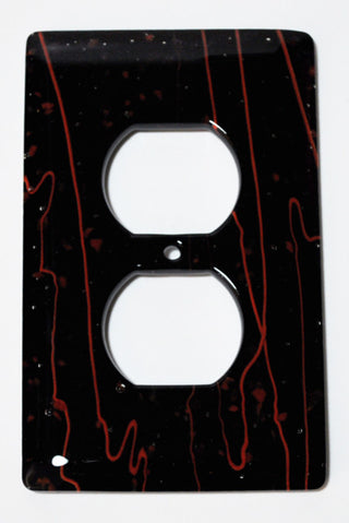 Wall Plate Receptacle, Red Mardi Gras on Black, 3x5