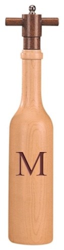 Wine Bottle Maple Wood Pepper Grinder, Custom Personalized Initial,  "M"