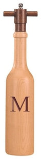 Wine Bottle Maple Wood Pepper Grinder, Custom Personalized Initial,  "M"