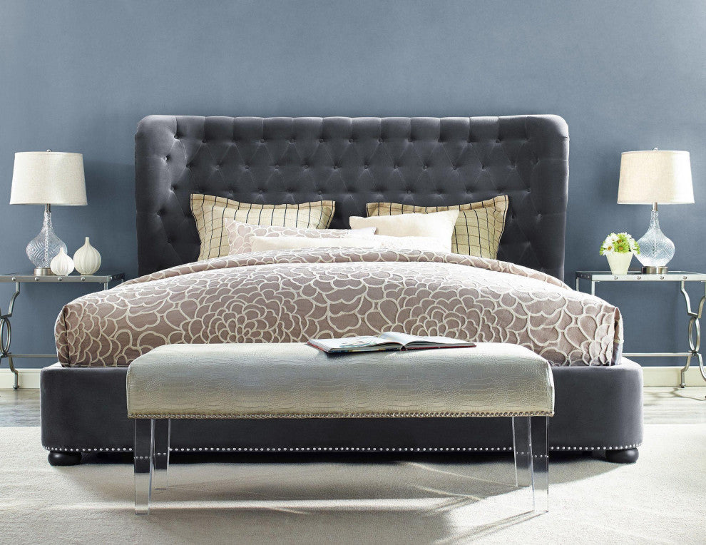 Finley Gray Velvet Bed, King Size