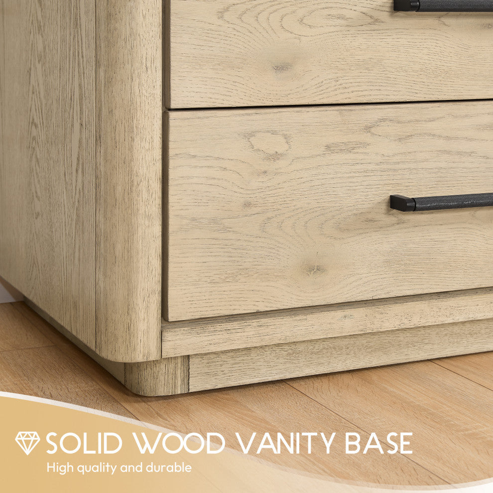Porto Bath Vanity with White Quartz Stone Top, Natural Oak, 55 in., No Mirror