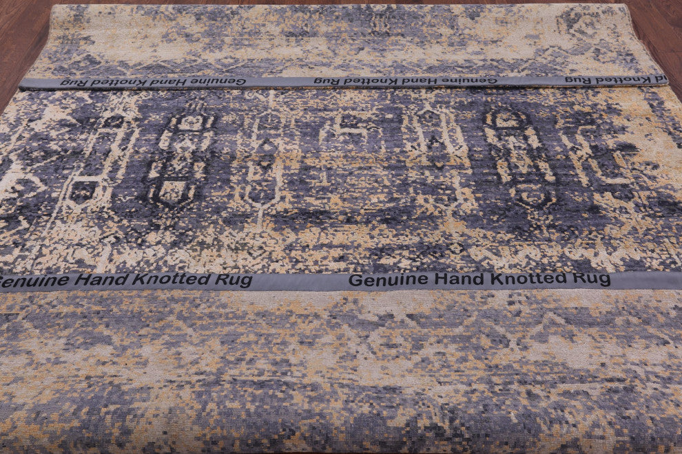 8' 0" X 10' 3" Wool and Silk Modern Hand Knotted Rug Q7121