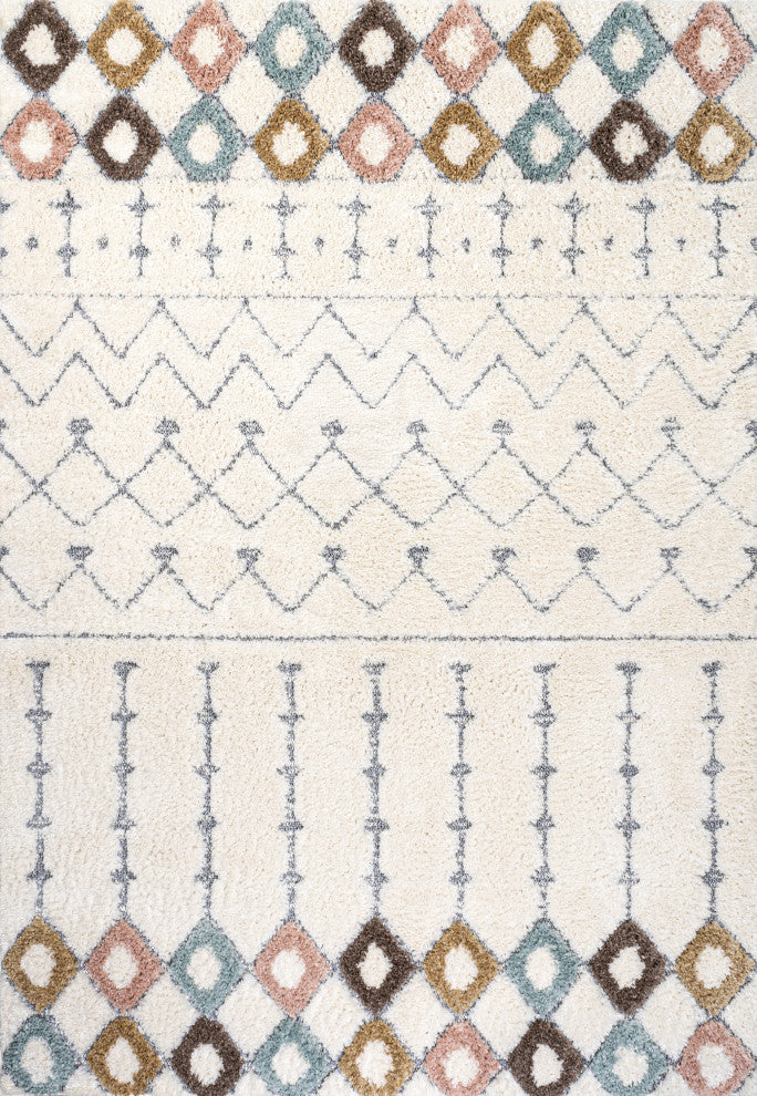 Pia Moroccan Trellis Plush Carved Multi/Cream 5'x8' Area Rug